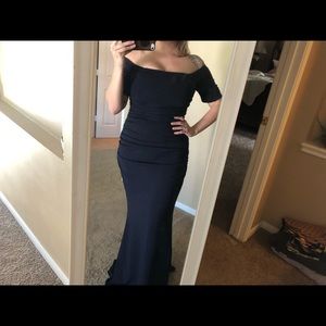 Mermaid style navy blue floor length dress